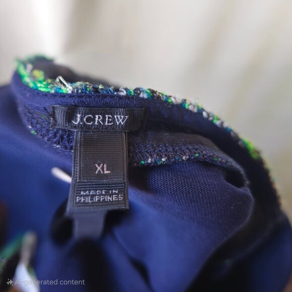 J Crew Navy Blue Shirt With Green White and Blue Woven Tweet Short Sleeves   XL - Picture 5 of 5